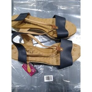 Malu Womens Olivia Super Comfort Cork Wedge Sandals , Navy Blue Leather , 8